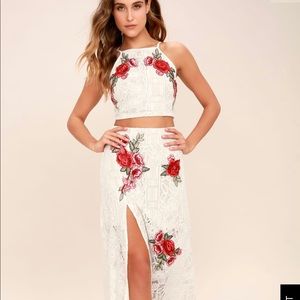 Lulu's 2 piece ivory lace maxi dress